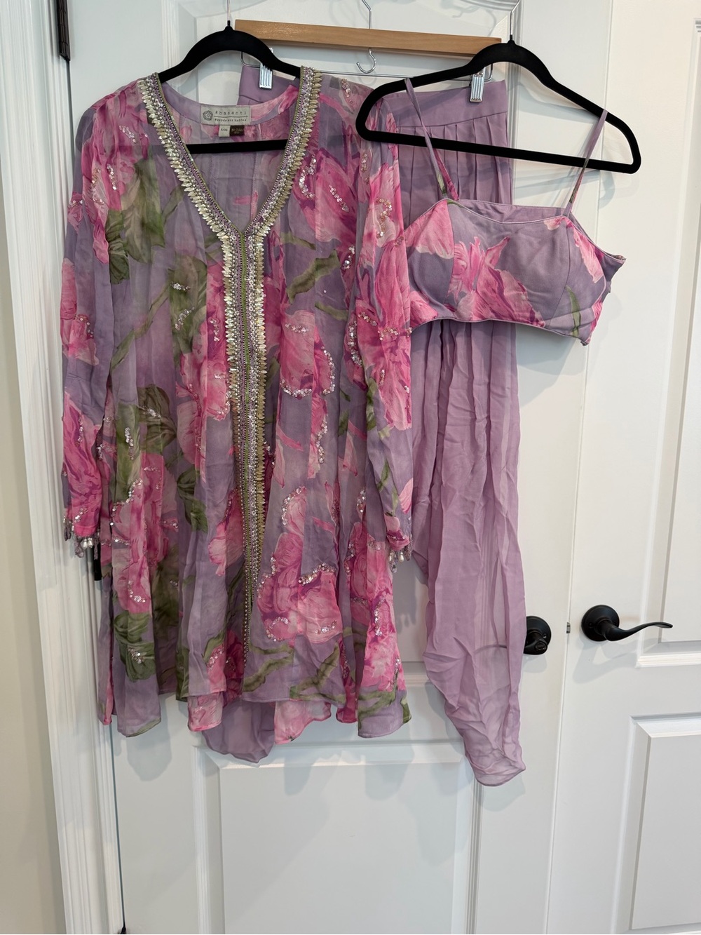 Basanti Aur Kapde Floral Lavender Three-Piece Women's trendy dhoti alway Set